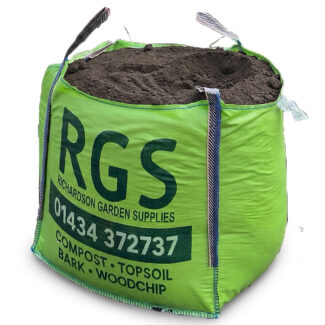 1000L RGS bulk bag full of premium peat free multi-purpose topsoil blended with organic compost — also stocking compost, bark and woodchip